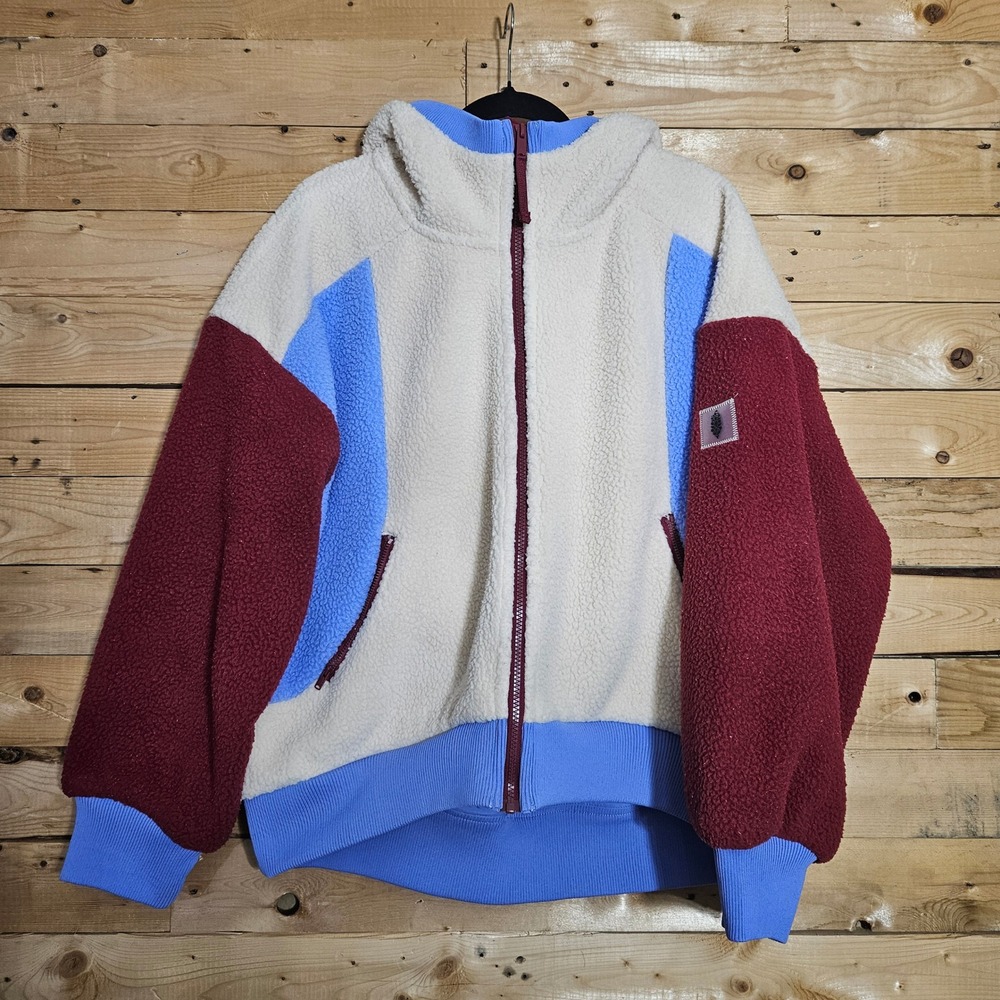 FP Movement Free People Hit The Slopes Colorblock Fleece Jacket Cream Blue M